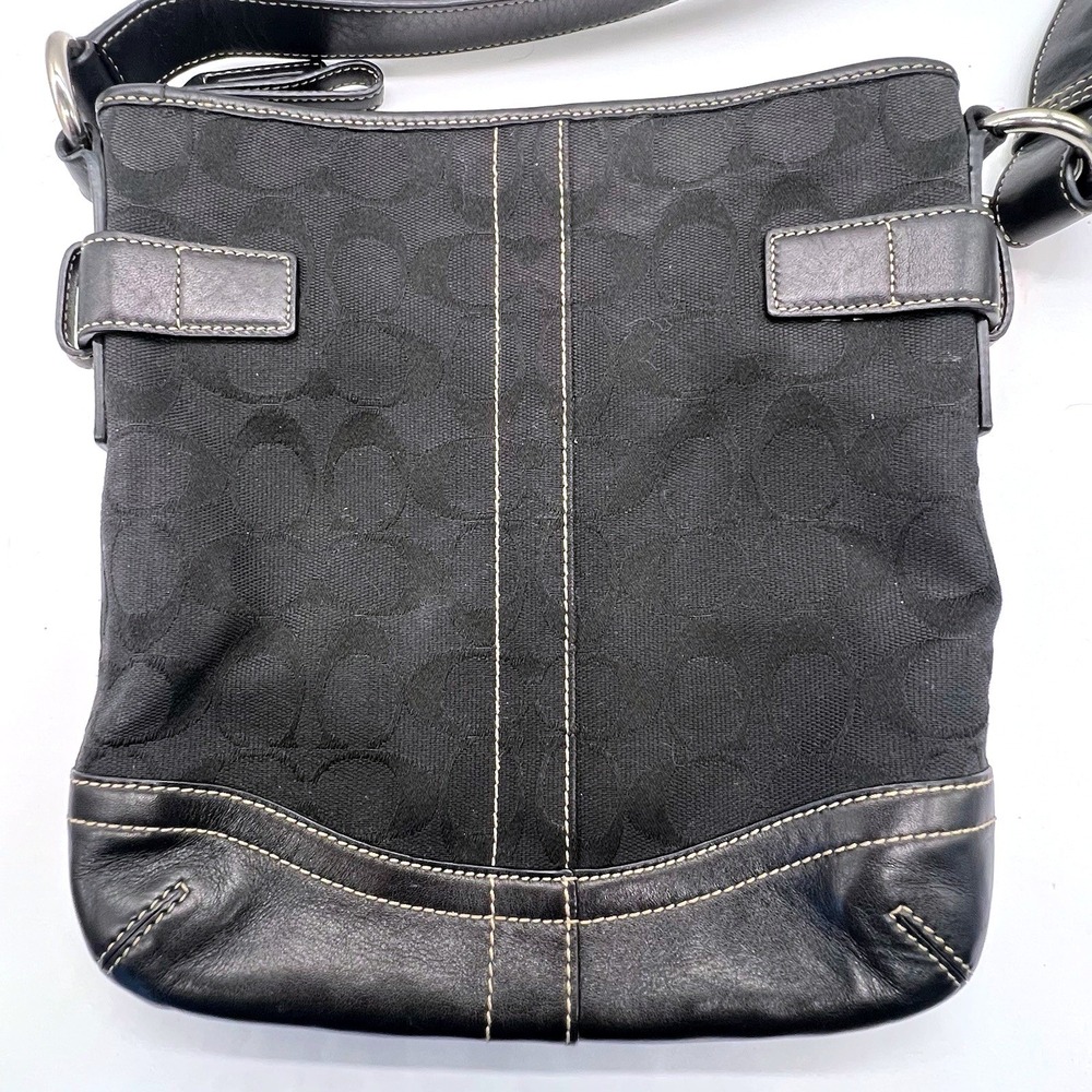 Coach Signature Jacquard Black Fabric‎ With Leather Shoulder Bag Hobo J05M-3577 - Picture 7 of 13
